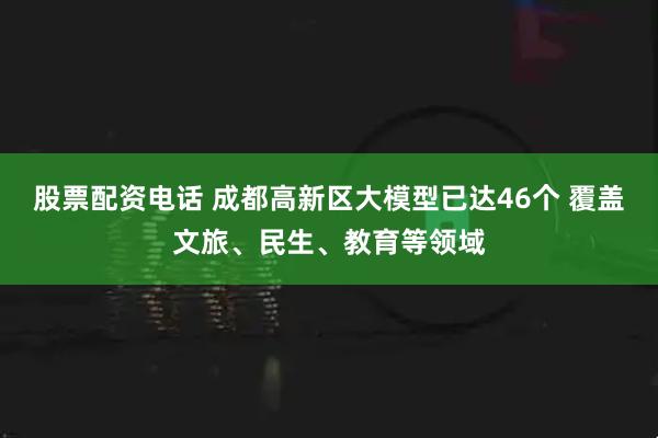 股票配资电话 成都高新区大模型已达46个 覆盖文旅、民生、教育等领域